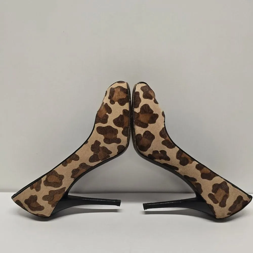 Stuart Weitzman Leopard Peep Toe Pumps Heels Cal Hair Leather 7.5